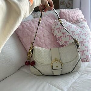 Y2K Coach White and Gold mini Large monogram bag
